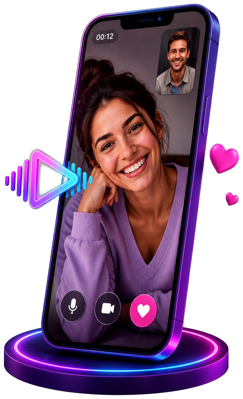 Vibe Live video dating call on a neon smartphone